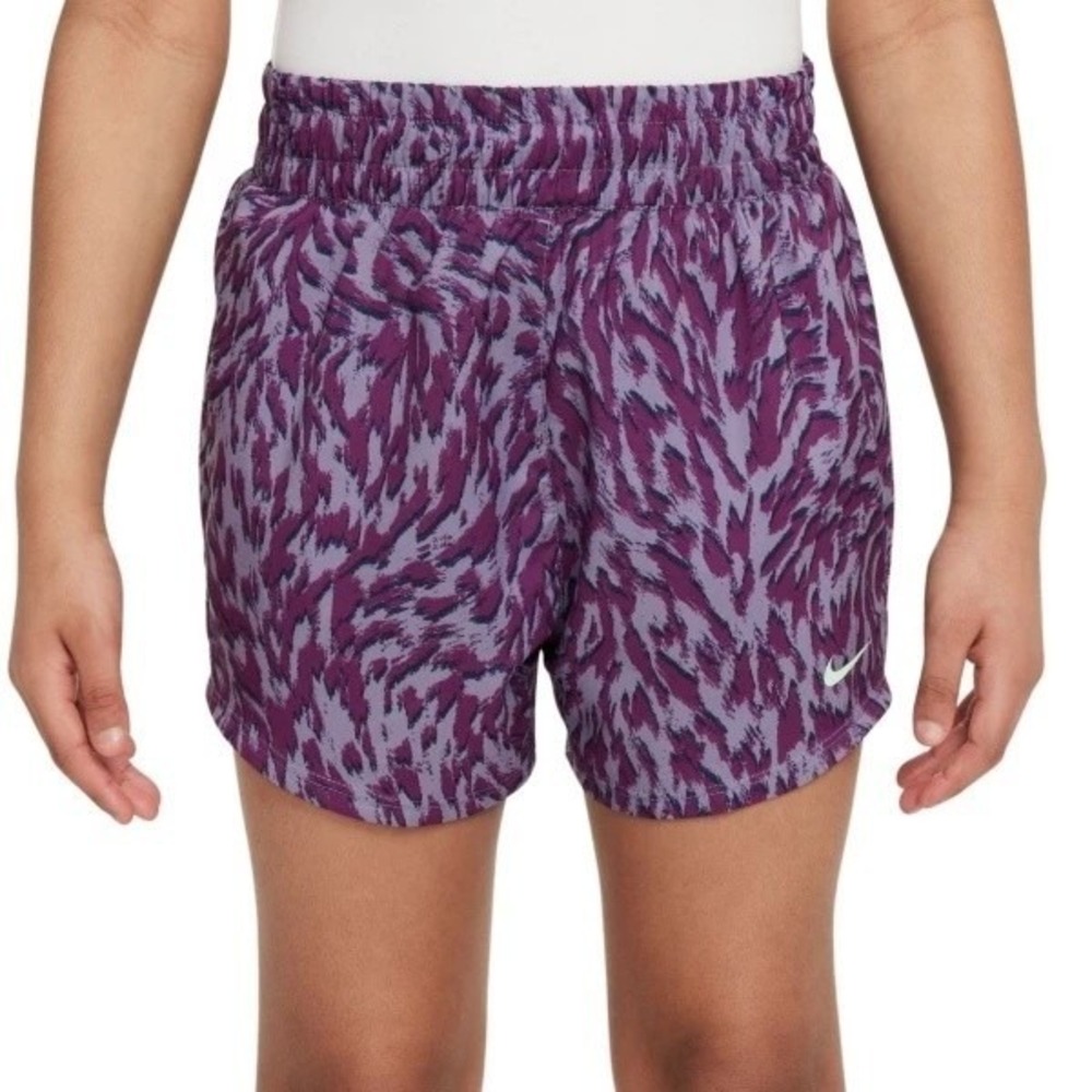 Nike Dri-FIT Tempo Girls Running Shorts Purple Tiger Animal Print Kids NEW